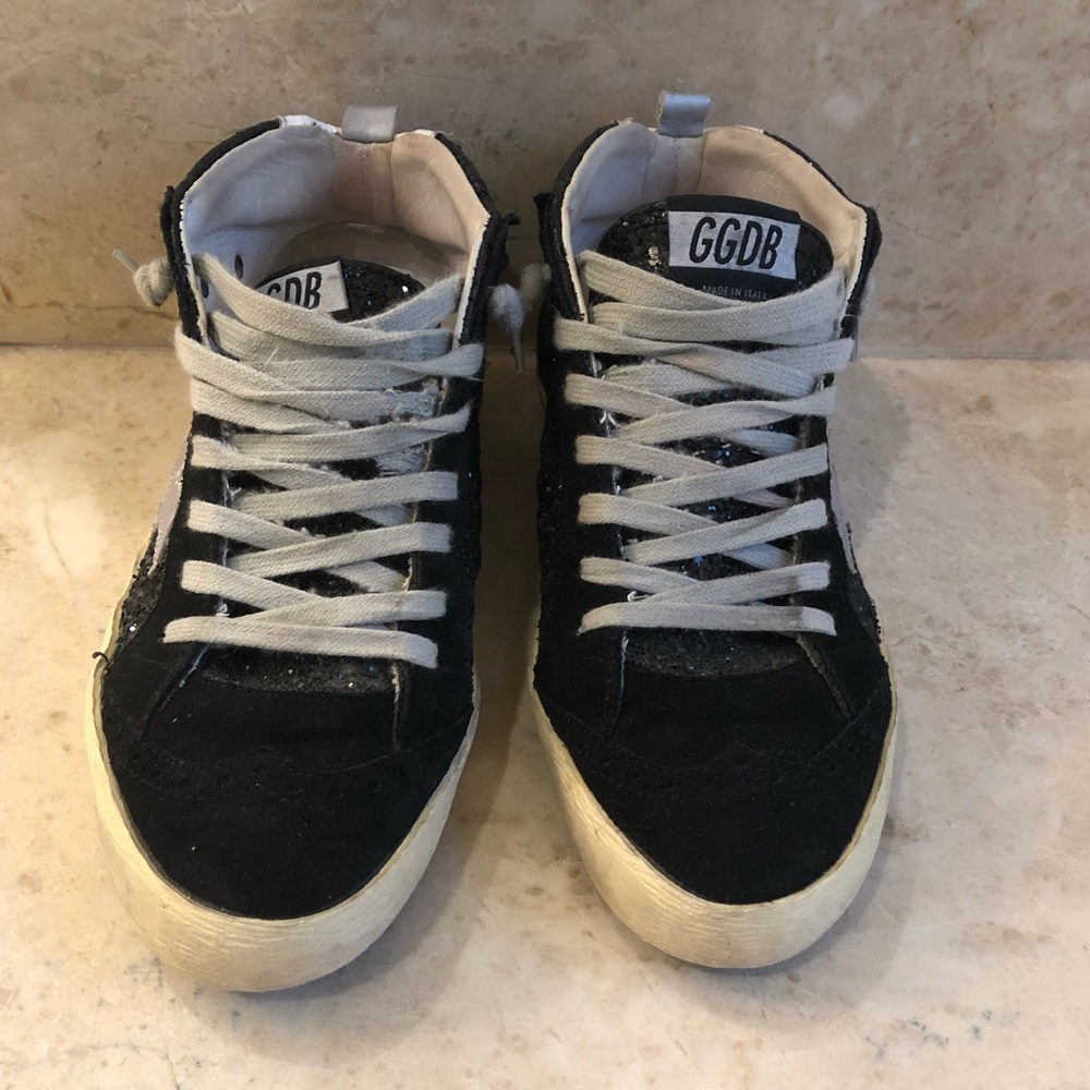 Golden Goose Black Glitter Mid Star Sneakers